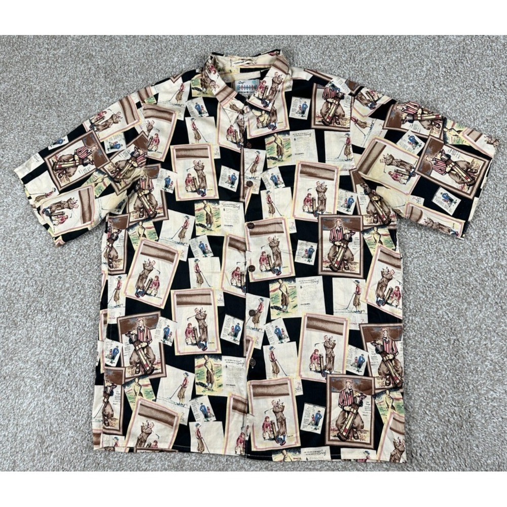 VTG Reyn Spooner Shirt Mens Large Egyptian Golf Reverse Hawaiian‎ Button Up Golf